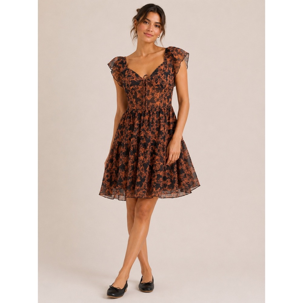 Wild Fable Womens Butterfly Mesh Mini Dress M Flutter Smocked Fairy Coquette